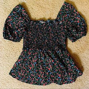 Floral Peplum Scrunchy Top
